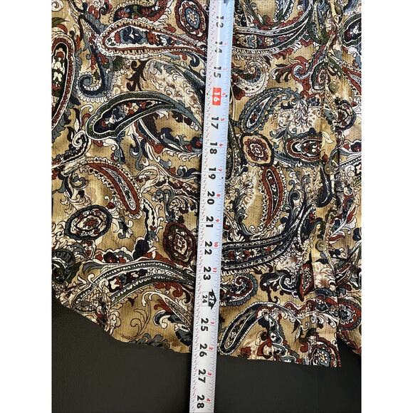 Talbots Blouse Size 16W Tan Crinkle Silk Paisley Metallic Button Up Collared - Picture 8 of 9